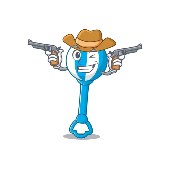 Personaje de dibujos animados vaquero de juguete sonajero con armas — Vector de stock