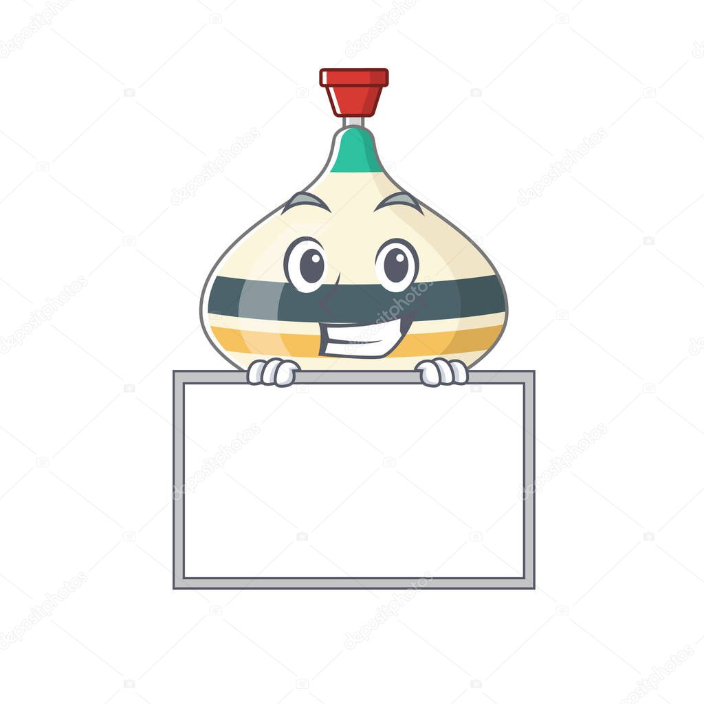 Top toy cartoon design style standing behind a board