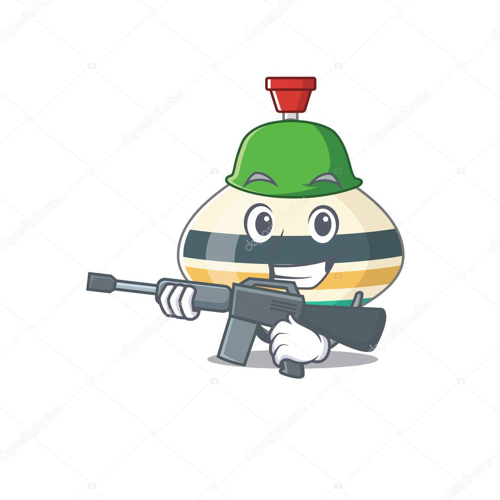 A cartoon picture of Army top toy holding machine gun
