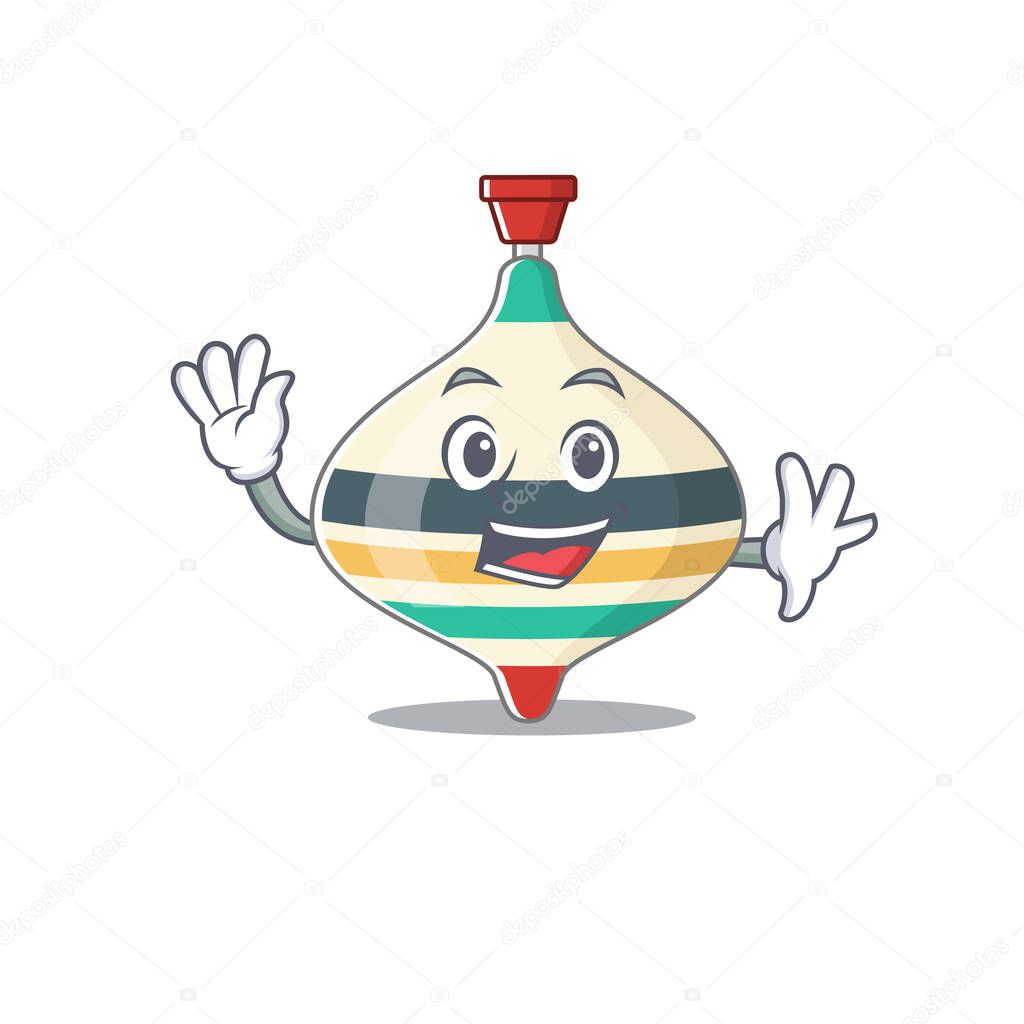 A charming top toy mascot design style smiling and waving hand
