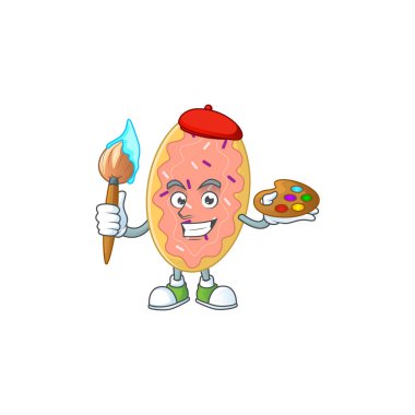 Çizgi film karakteri resimlerinde fırça kullanan yaratıcı bir sanatçı. Vektör illüstrasyonu