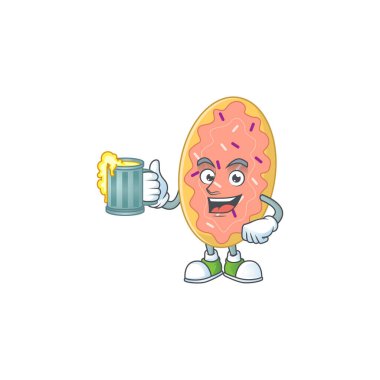 Neşeli bir ekmek çizgi filmi maskot stili tost ve bir bardak bira. Vektör illüstrasyonu