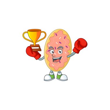 Boks şampiyonu ekmek çizgi film karakteri tasarımının gururlu yüzü. Vektör illüstrasyonu