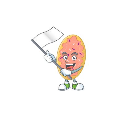 Beyaz bayraklı tatlı bir ekmek karakteri. Vektör illüstrasyonu