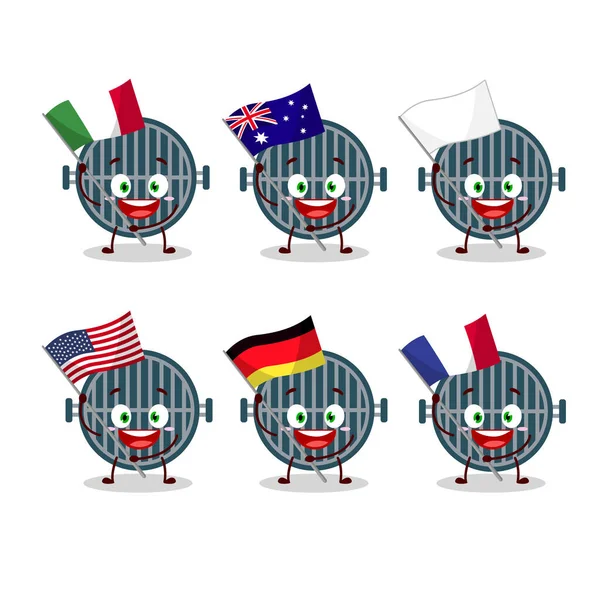Grill personnage de bande dessinée apporter les drapeaux de divers pays — Image vectorielle