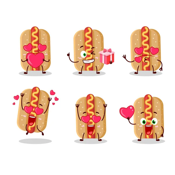 Hot dog χαρακτήρα κινουμένων σχεδίων με αγάπη χαριτωμένο emoticon χαρακτήρα κινουμένων σχεδίων με αγάπη χαριτωμένο emoticon — Διανυσματικό Αρχείο