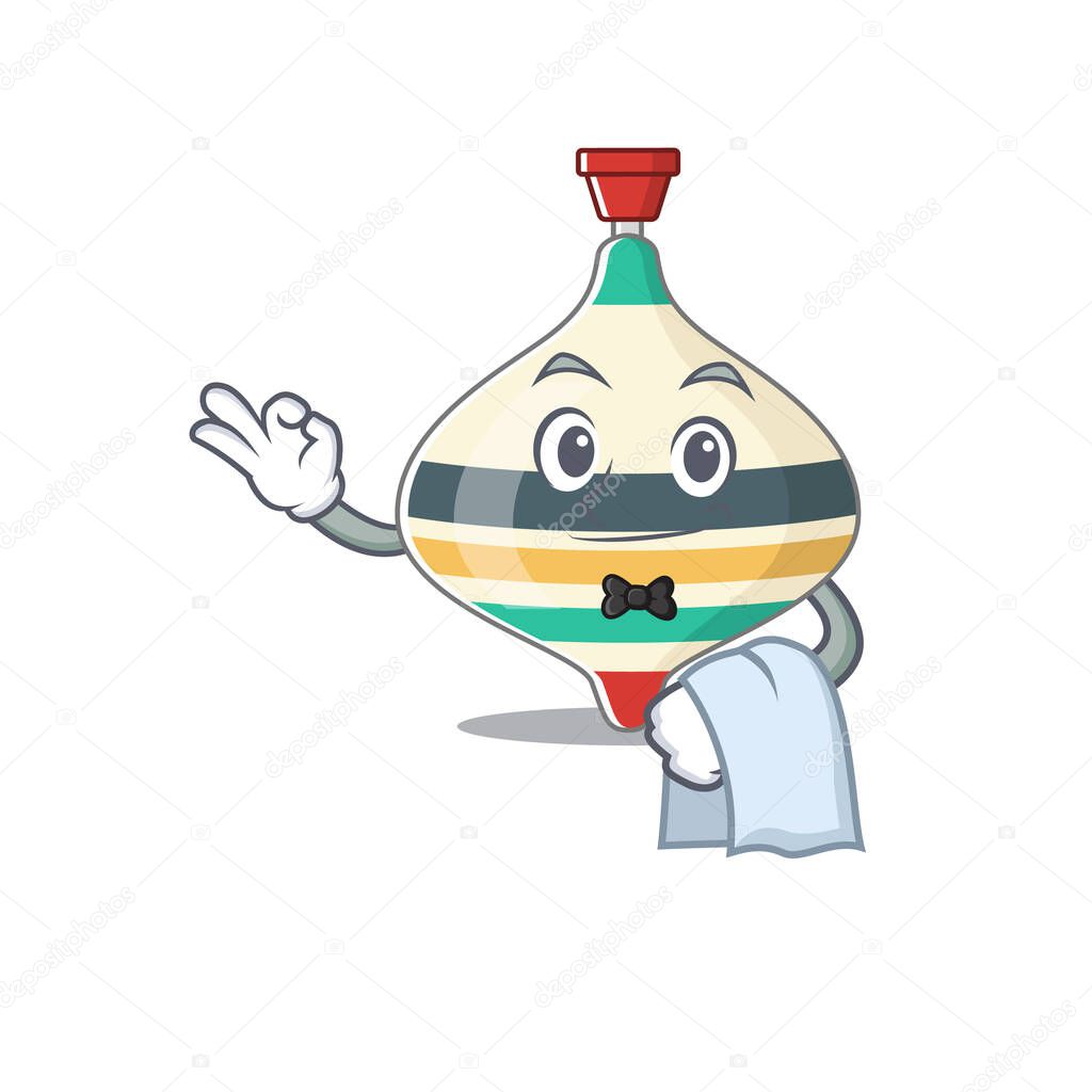 A cartoon picture of top toy waiter with a white napkin