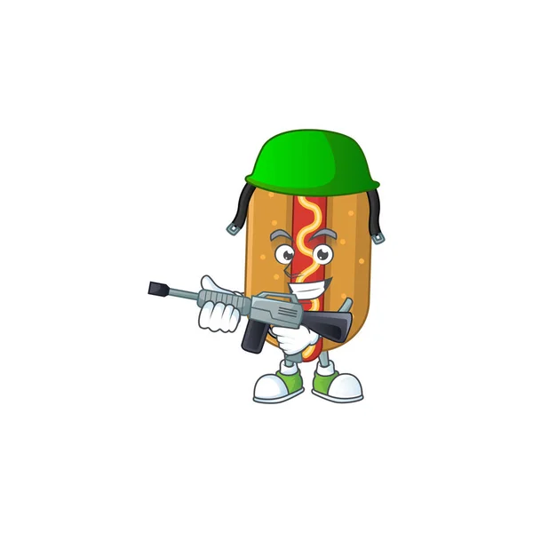 Mascot Design Picture Hotdog Dedicated Army Using Automatic Gun Vector — Stock Vector