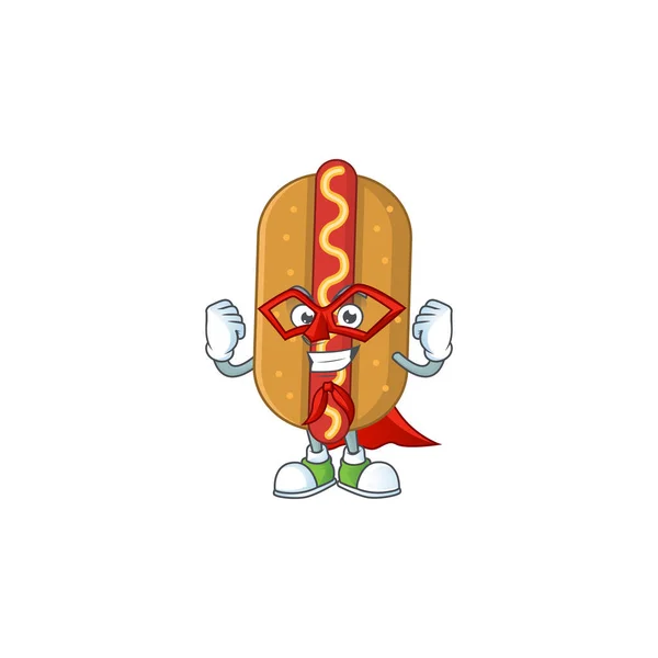 Hotdog Disegno Dei Cartoni Animati Concetto Eseguito Come Super Eroe — Vettoriale Stock