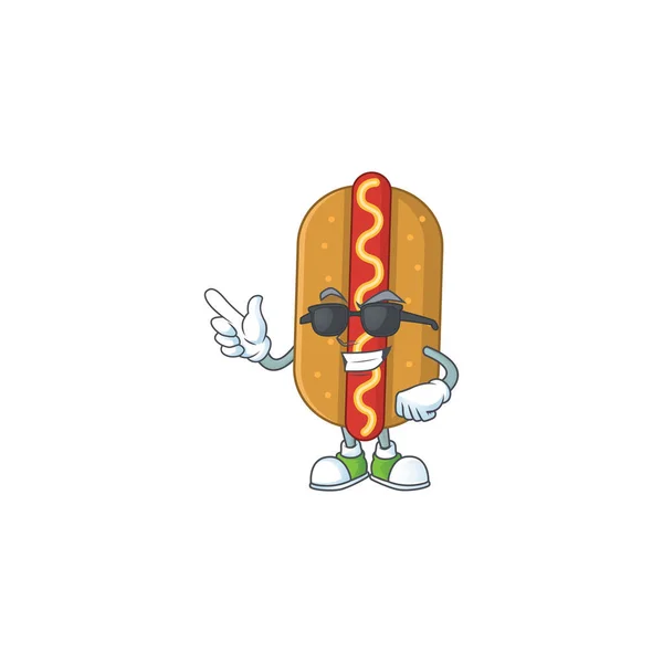 Super Cool Stile Fumetto Hotdog Disegno Indossando Occhiali Neri Illustrazione — Vettoriale Stock