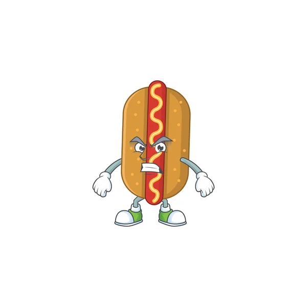 Kreskówkowy Rysunek Hot Doga Pokazujący Wściekłą Twarz Ilustracja Wektora — Wektor stockowy