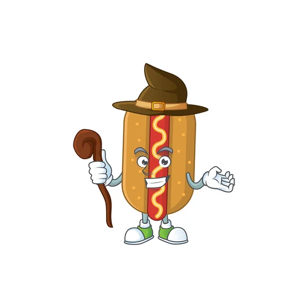 Astuto Complicado Concepto Dibujo Dibujos Animados Bruja Hotdog Ilustración Vectorial — Archivo Imágenes Vectoriales