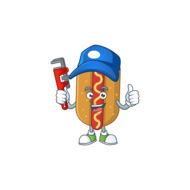 Hotdog Çizgi Filmi konsepti akıllı Tesisatçı olarak çalışır. Vektör illüstrasyonu