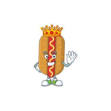 Sosisli karikatür dizaynının altın kaplamalı büyüleyici kralı. Vektör illüstrasyonu