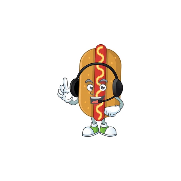 Hotdog Estilo Personaje Dibujos Animados Hablando Con Amigos Los Auriculares — Archivo Imágenes Vectoriales