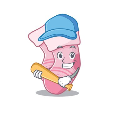 Çekici bebek çorapları karikatür karakteri beyzbol oynuyor.
