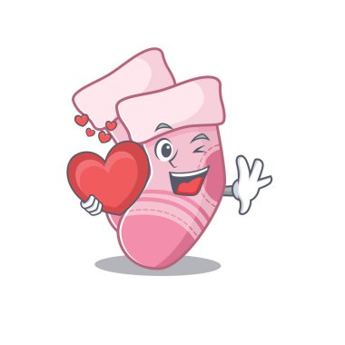 Koca bir kalbi olan tatlı bir bebek çorabı çizgi film karakteri.