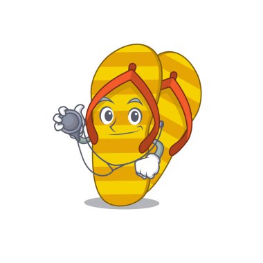 Gülen doktor çizgi film karakteri. Aletleri olan parmak arası terlikler.