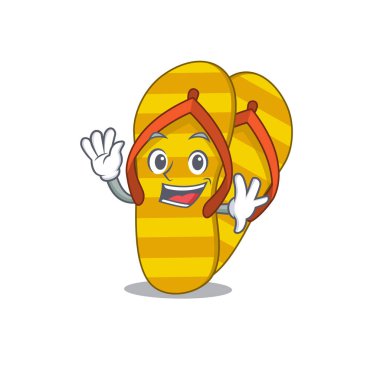 Çekici bir parmak arası terlik, maskot tasarımı gülümseme ve el sallama.