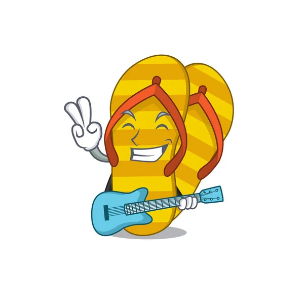 Brilliant musician of flip flops cartoon design playing music with a guitar — Stock Vector