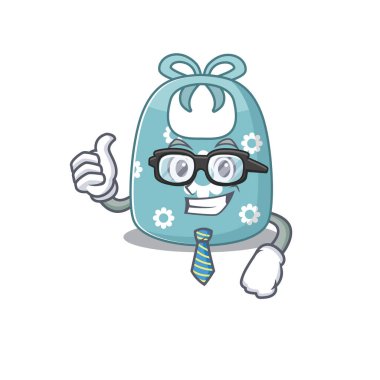 Bebek önlüğü çizen iş adamı gözlüklü ve kravatlı.