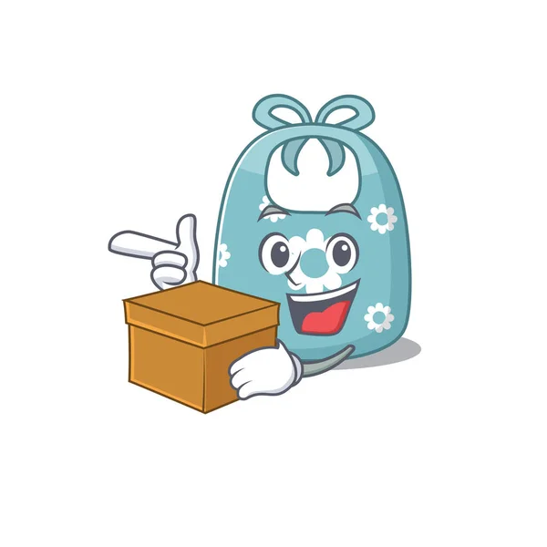A cheerful baby apron cartoon design concept having a box — Stock Vector