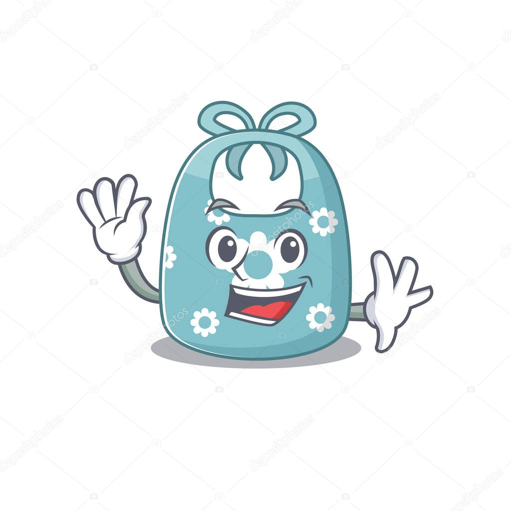 A charming baby apron mascot design style smiling and waving hand