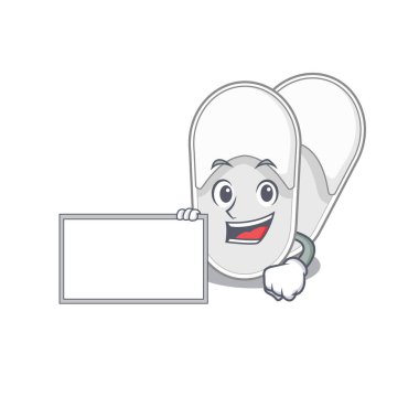 Bir pano tutan otel terliklerinin çizgi film karakteri tasarımı