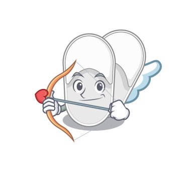 Okla çizilmiş romantik aşk karikatüründeki otel terlikleri.