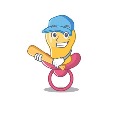 Çekici bebek emziği beyzbol oynayan karikatür karakteri