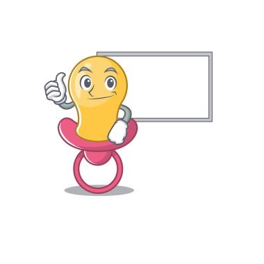 Bebek emziği çizgi film tasarımı Başparmaklar yukarı, beyaz bir tahta getirin.