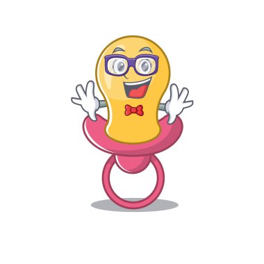 Garip gözlükler takan inek bir bebek emziği çizimi.