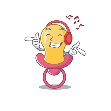 Bebek emziği çizgi film tasarımı konsepti kulaklıkla müzik dinliyor