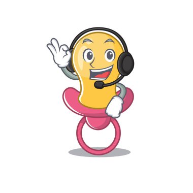 Kulaklık takan muhteşem bir bebek emziği karakteri konsepti.