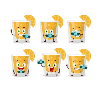 Portakal suyu çizgi film karakteri ile fotoğrafçılık mesleği simgesi