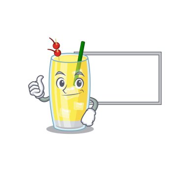 Pina colada kokteyl karikatür tasarımı. Parmaklar yukarı, beyaz tahta getirin.