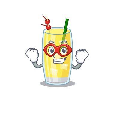 Süper kahraman karakterli bir pina colada kokteyli çizimi.