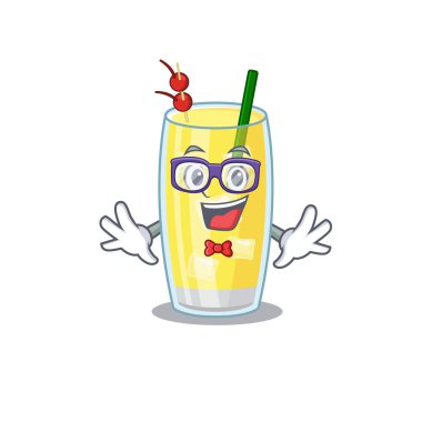 Tuhaf gözlükler takan inek pina colada kokteyli karikatürü.