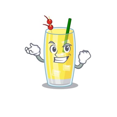 Komik bir çizgi film tasarımı konsepti, mutlu yüzlü pina colada kokteyli.