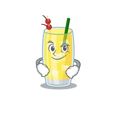 Pina colada kokteylinin sevimli, küstah bir karikatür tasarımı. Kendine güvenen bir jest.