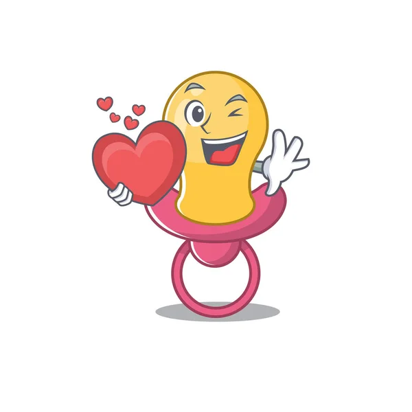 Egy édes baba cumi rajzfilm karakter stílus kezében egy nagy szív — Stock Vector