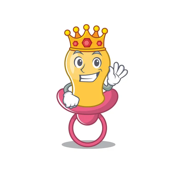 Um rei sábio do bebê chupeta mascote estilo de design com coroa de ouro — Vetor de Stock