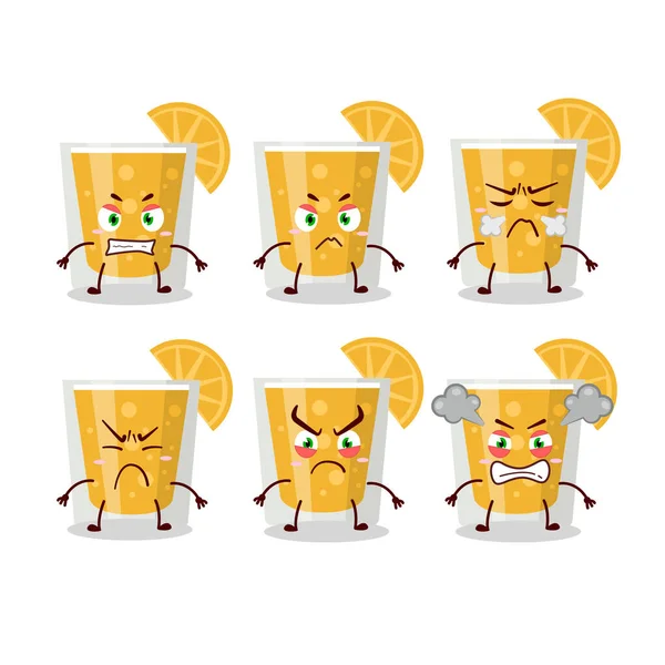 Suco de laranja personagem de desenho animado com várias expressões irritadas —  Vetores de Stock