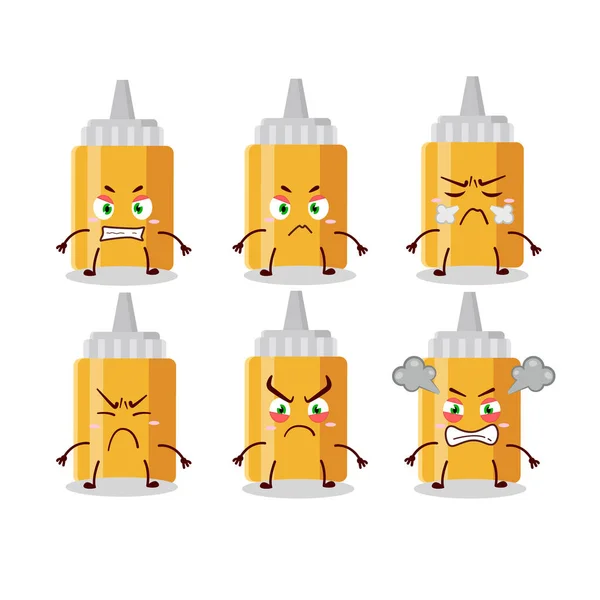 Mayonaise μπουκάλι χαρακτήρα κινουμένων σχεδίων με διάφορες θυμωμένες εκφράσεις — Διανυσματικό Αρχείο