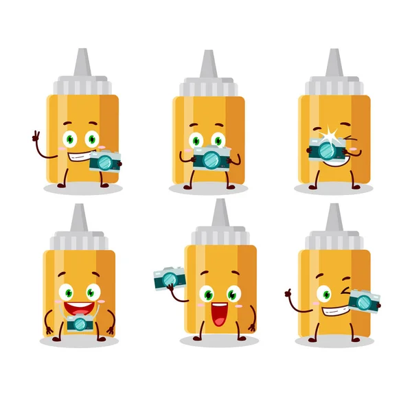 Photographe profession emoticon avec bouteille mayonaise personnage de dessin animé — Image vectorielle