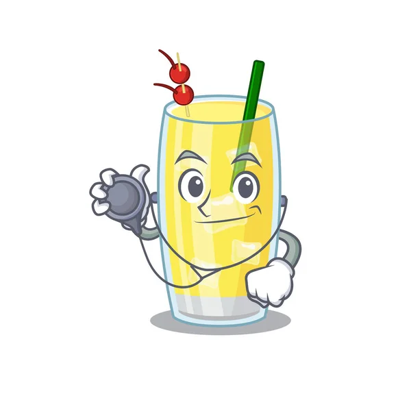 Smiley doctor cartoon figur von pina colada cocktail mit werkzeugen — Stockvektor
