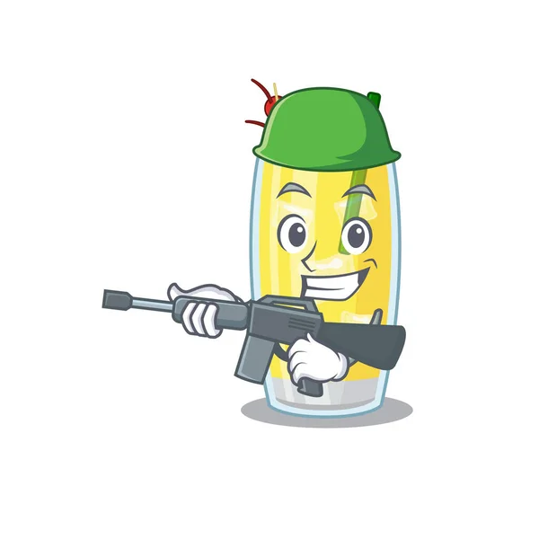 Una imagen de dibujos animados de la pina colada del ejército cóctel que sostiene la ametralladora — Vector de stock