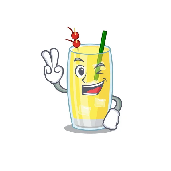 Happy pina colada koktél karikatúra design koncepció mutatják két ujját — Stock Vector