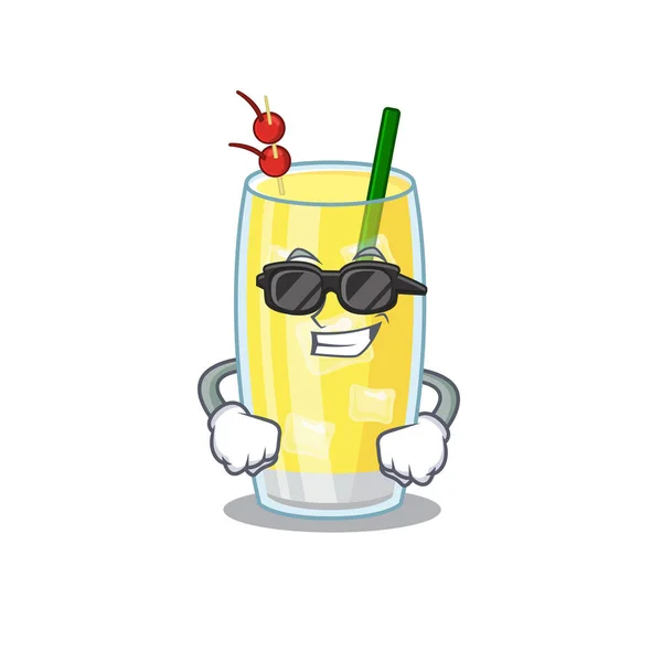 Zeichentrickfigur des Pina-Cola-Cocktails mit edler schwarzer Brille — Stockvektor