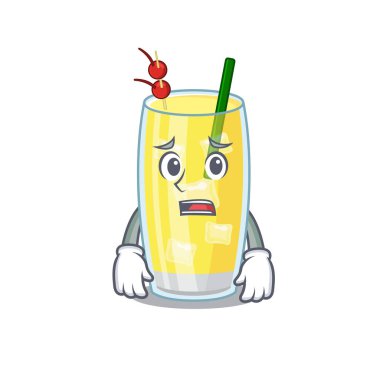 Çizgi film tasarım tarzı pina colada kokteyli endişeli bir yüze sahip.